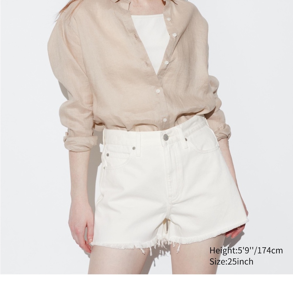 Uniqlo cream high rise denim shorts NWT - Picture 3 of 3